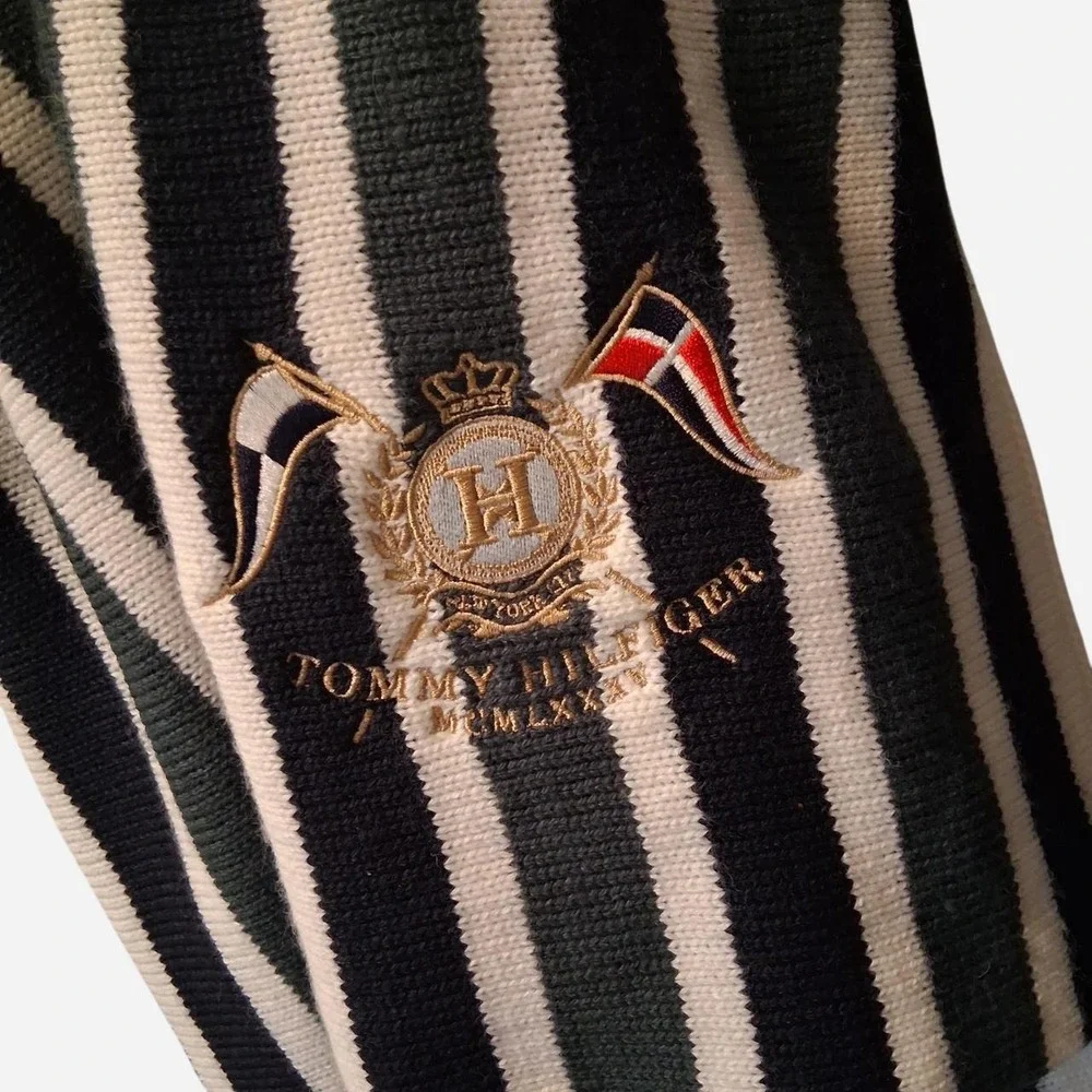 Mens Tommy Hilfiger scarf Vintage 90s Navy Hunter green and off white
